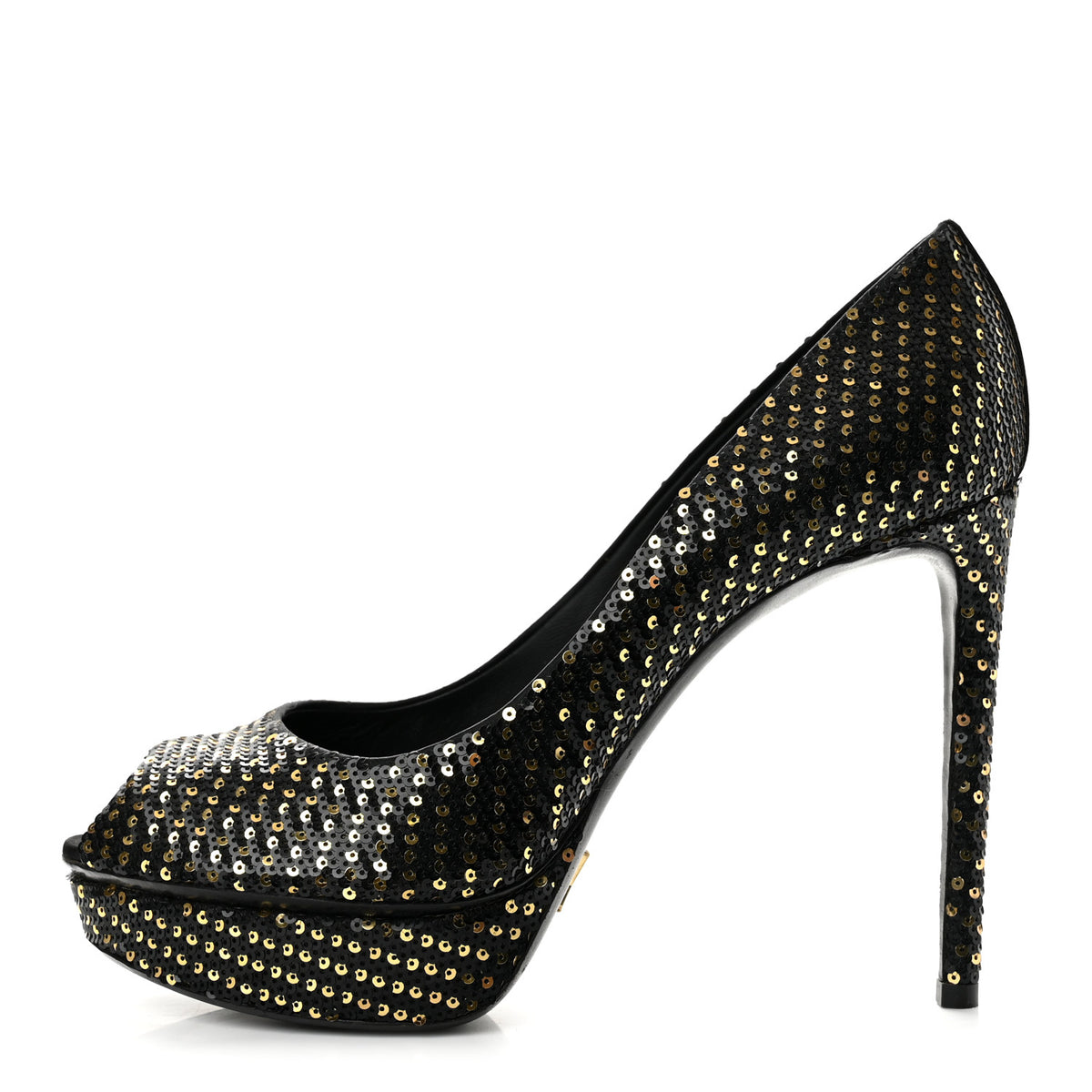 Sequin Peep Toe Platform Pumps 39 Black Gold