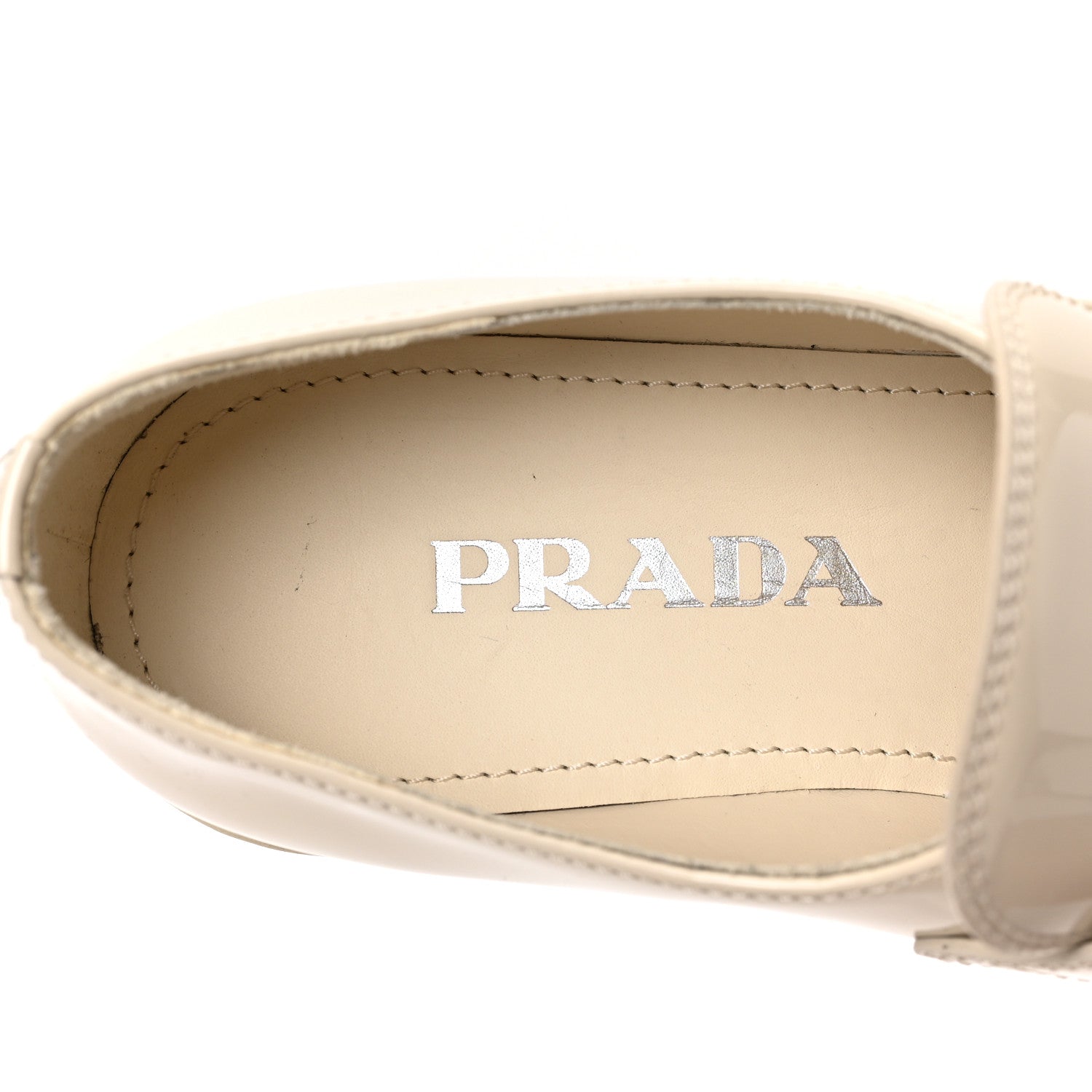 Prada Vernice Metal Triangle Logo 50mm Loafers 37 Avorio 7 of 9