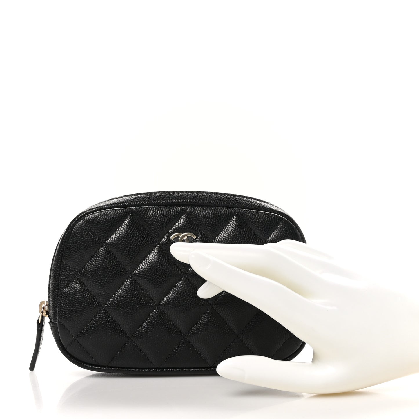 Caviar Quilted Small Curvy Pouch Cosmetic Case Black