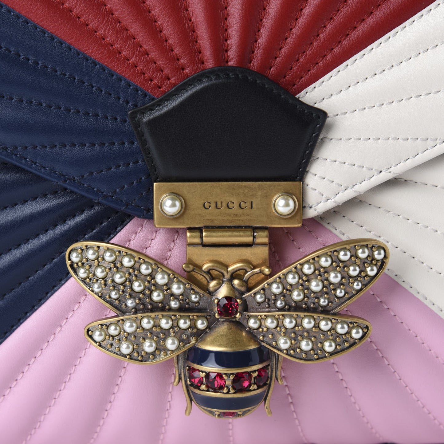 Calfskin Bamboo Trapuntata Queen Margaret Top Handle Bag Blue Agata Hibiscus Red Mystic White Sugar Pink