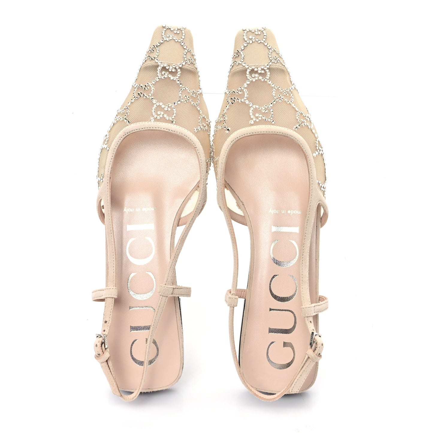 Suede Mesh Crystal GG Monogram Slingback Ballet Flats 37 Light Powder Skin Rose