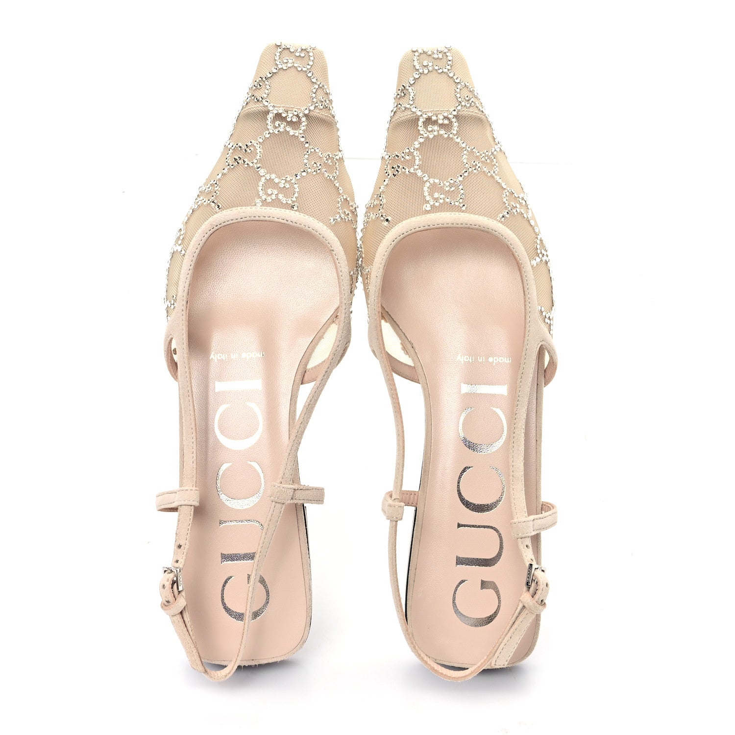 Gucci Suede Mesh Crystal GG Monogram Slingback Ballet Flats 37 Light Powder Skin Rose 2 of 9