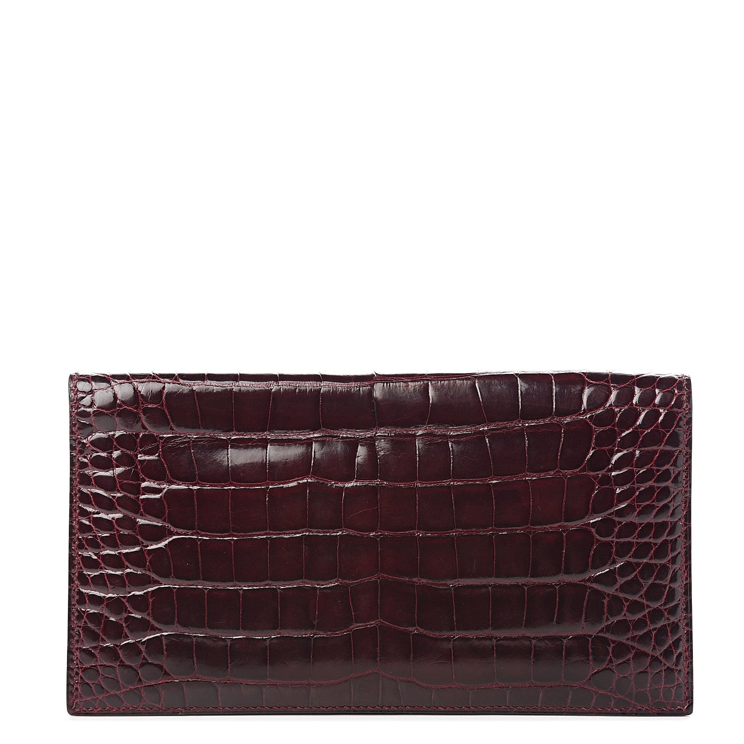 Hermes Shiny Alligator MC2 Fleming Checkbook Holder Wallet Bordeaux 1 of 6