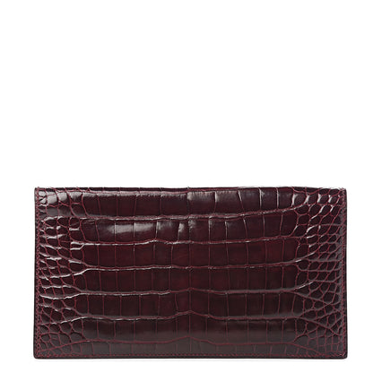 Hermes Shiny Alligator MC2 Fleming Checkbook Holder Wallet Bordeaux 1 of 6