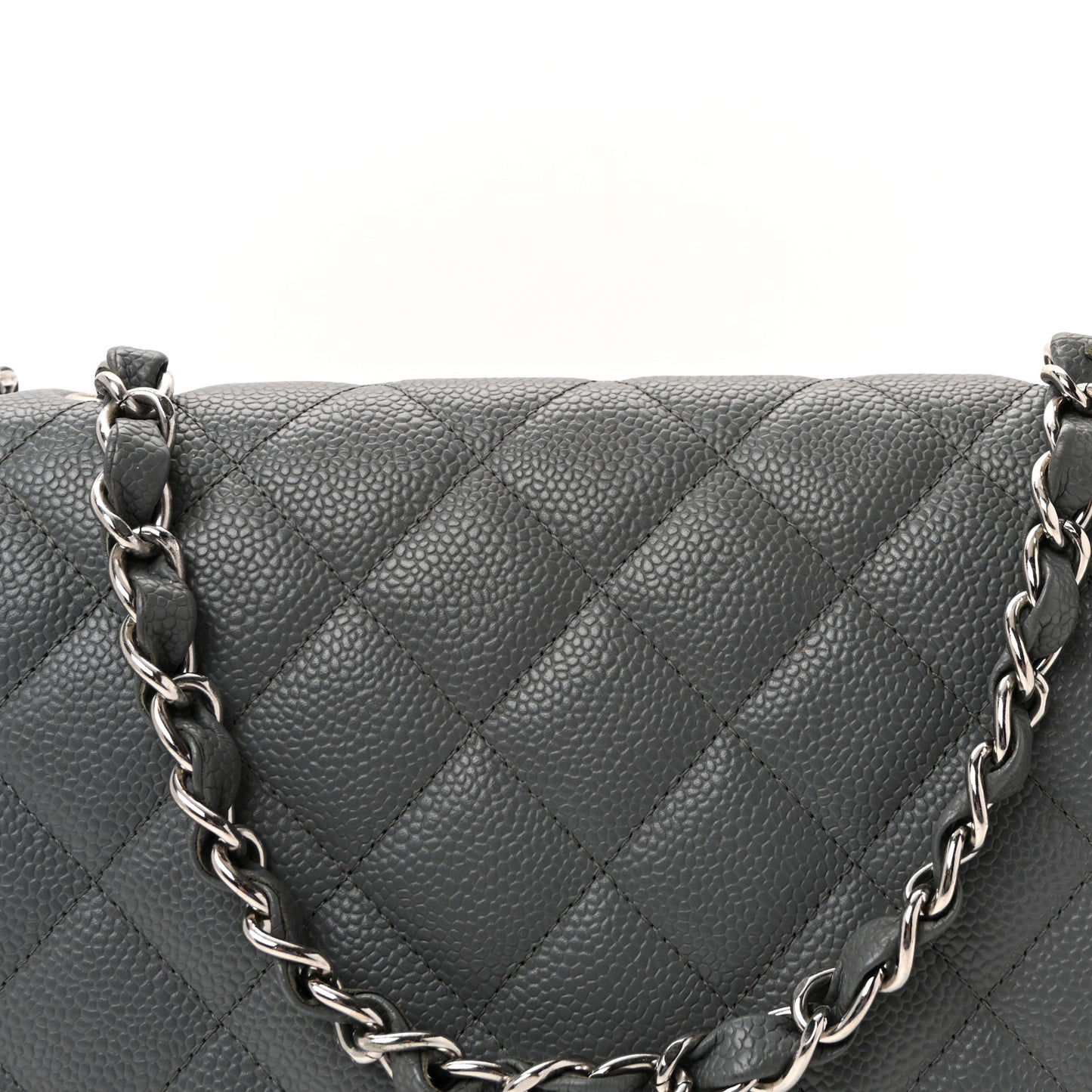 Caviar Quilted Jumbo Single Flap Grey