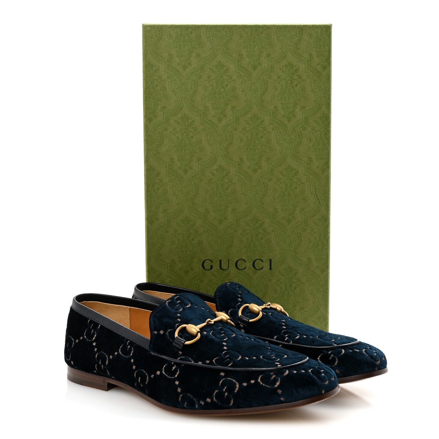 Velvet GG Monogram Horsebit Mens Jordaan Loafers 9 Blue Beige