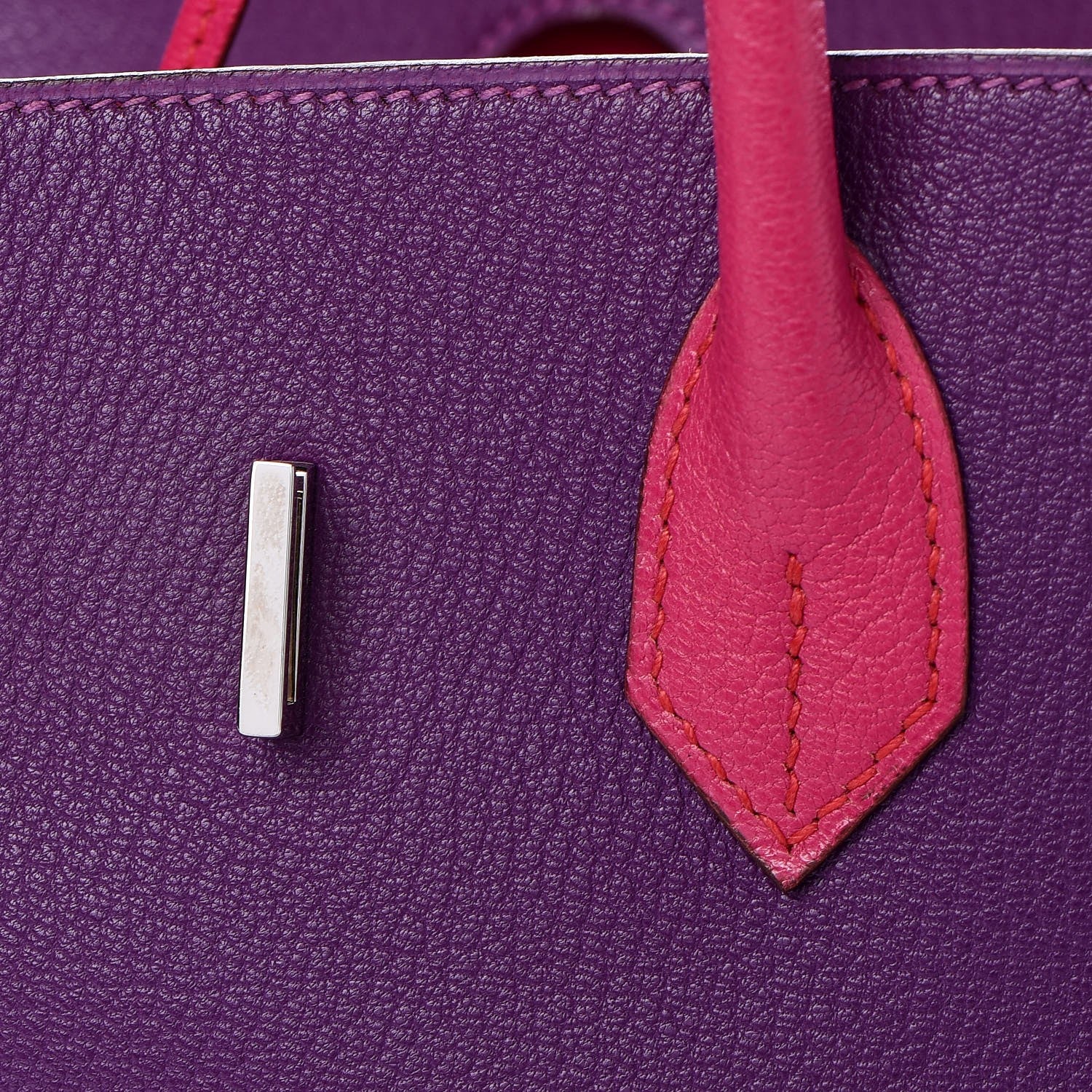 Hermes Chevre Mangalore Bi-Color Horseshoe Birkin 35 Ultraviolet Rose Tyrien 26 of 35