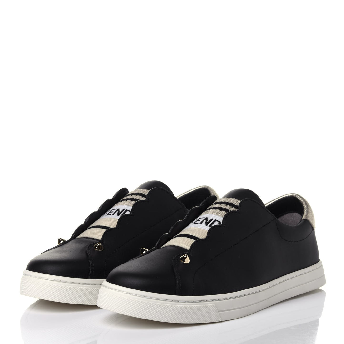 Vitello Lurex Rockoclick Slip On Sneakers 36 Black Gold