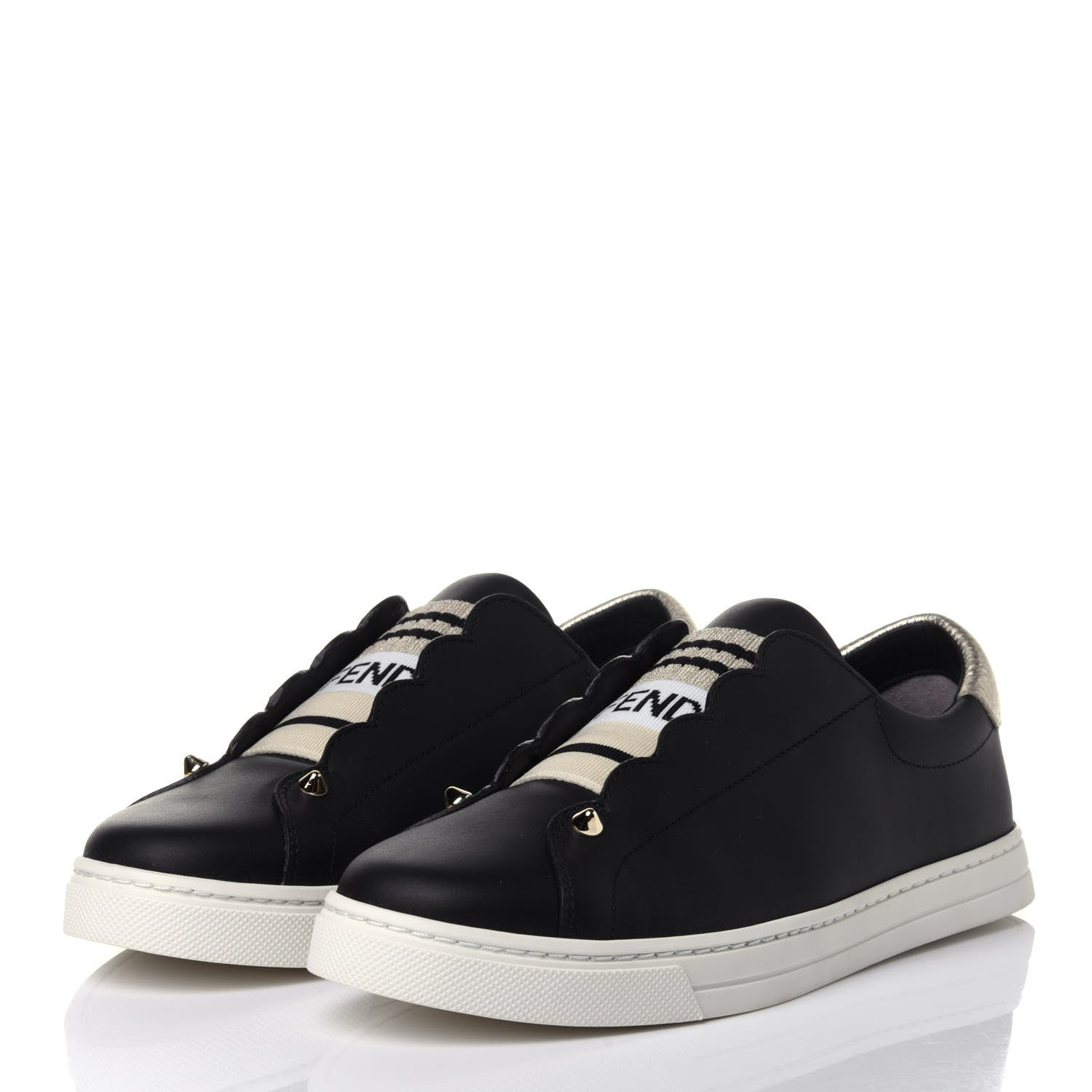 Fendi Vitello Lurex Rockoclick Slip On Sneakers 36 Black Gold 3 of 12