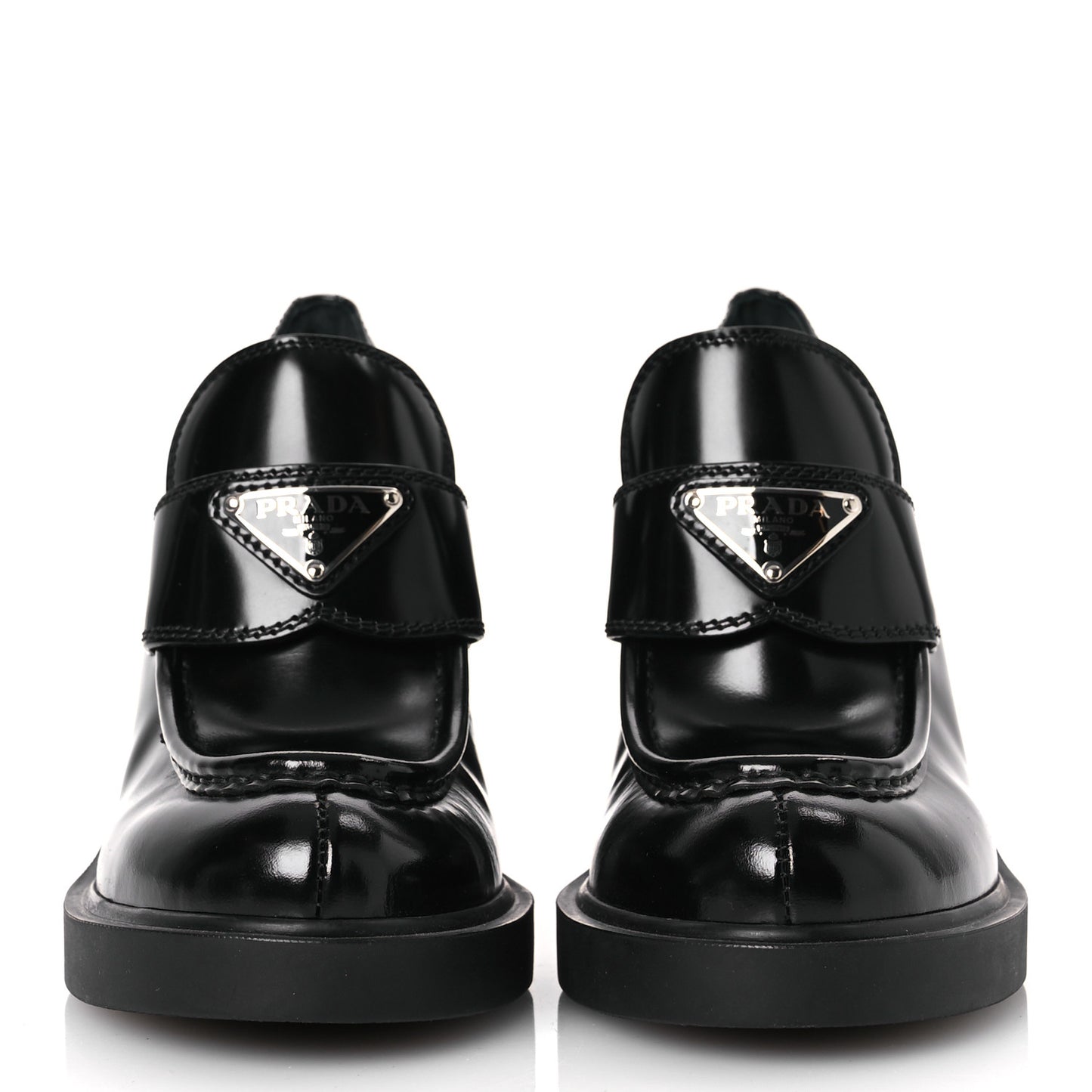 Spazzolato Metal Triangle Logo 85mm Loafers 36.5 Black