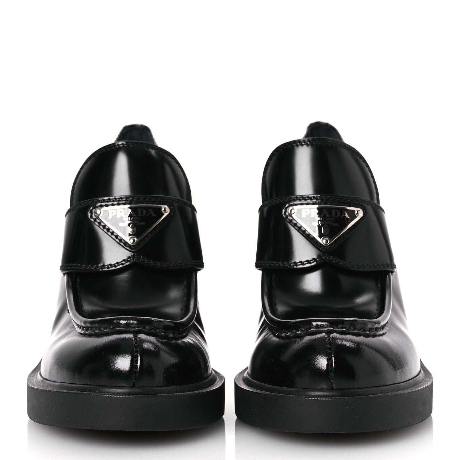 Prada Spazzolato Metal Triangle Logo 85mm Loafers 36.5 Black 3 of 11