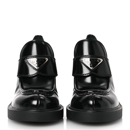 Prada Spazzolato Metal Triangle Logo 85mm Loafers 36.5 Black 3 of 11