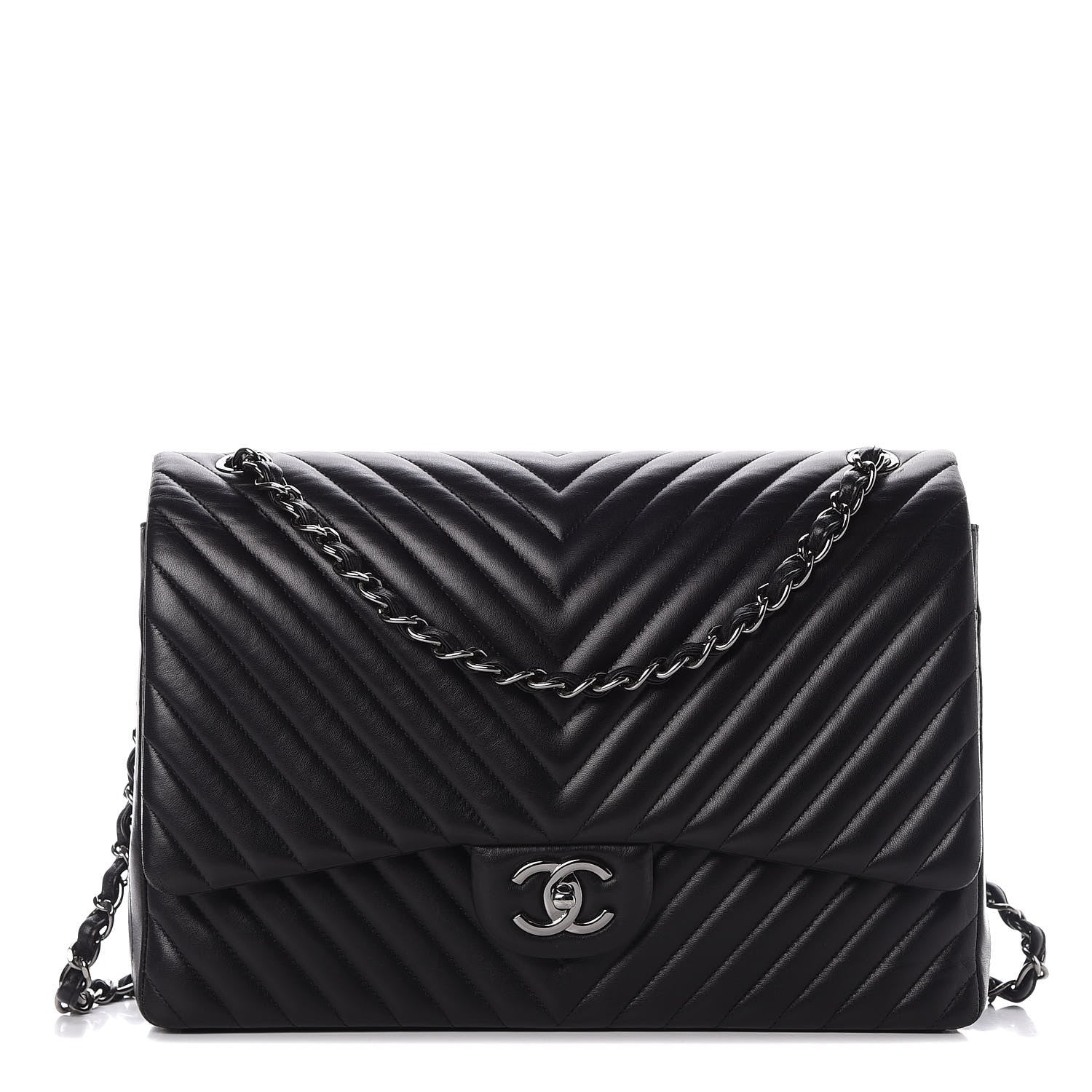 Chanel Lambskin Chevron Quilted Maxi Double Flap Black 1 of 12