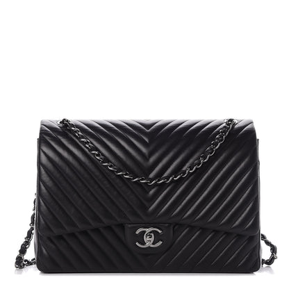 Chanel Lambskin Chevron Quilted Maxi Double Flap Black 1 of 12