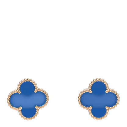 Van Cleef & Arpels 18K Yellow Gold Blue Agate Vintage Alhambra Earrings 1 of 5