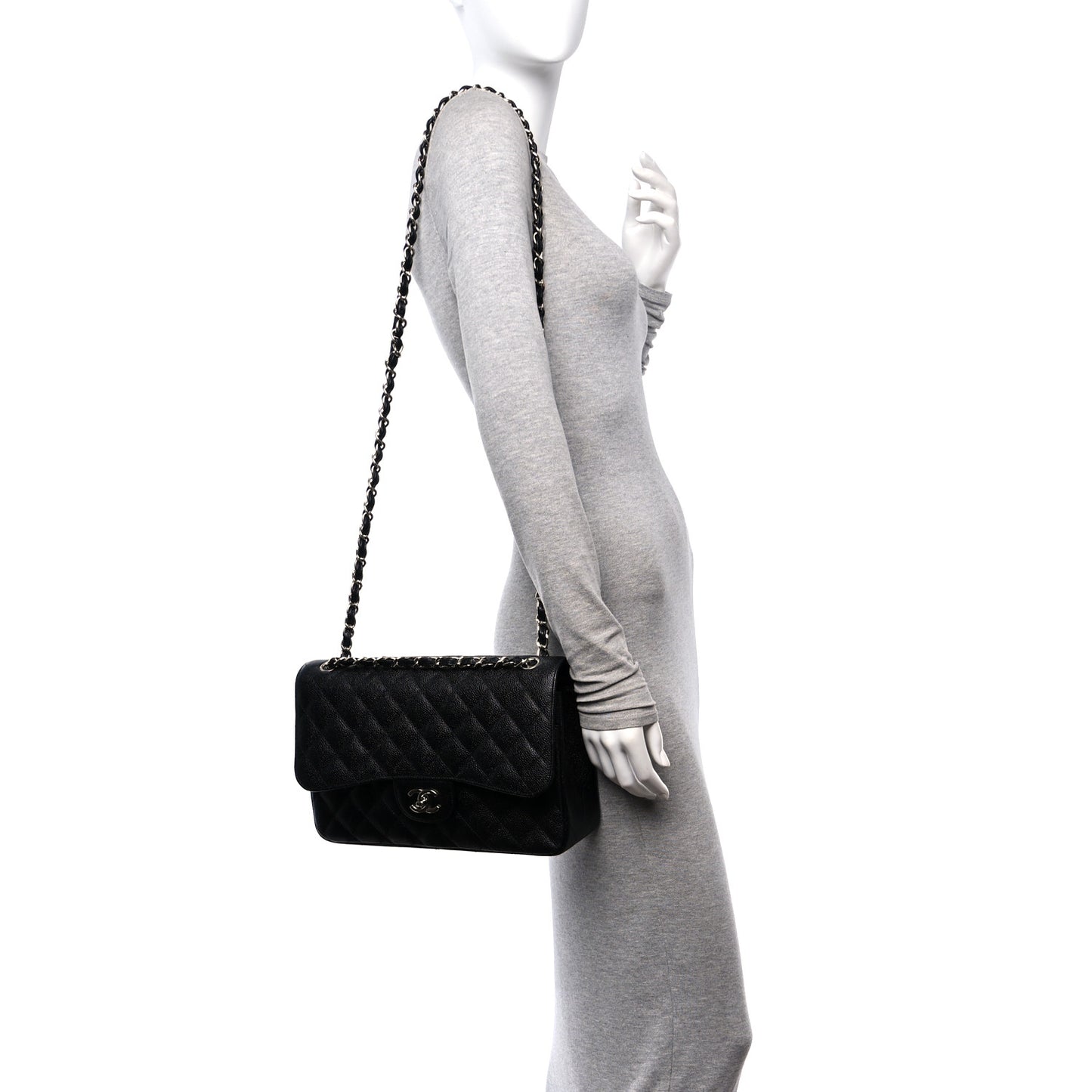 Caviar Quilted Jumbo Double Flap Black