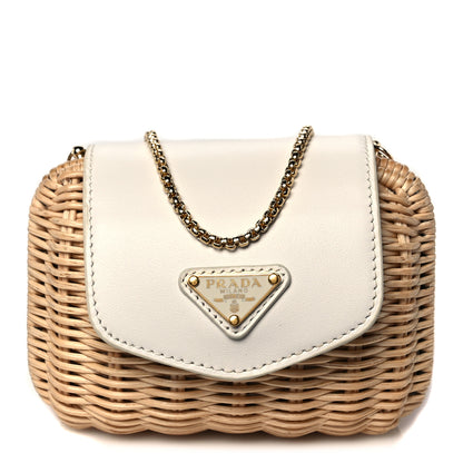 Prada Wicker Calfskin Mini Pouch Naturale White 1 of 8