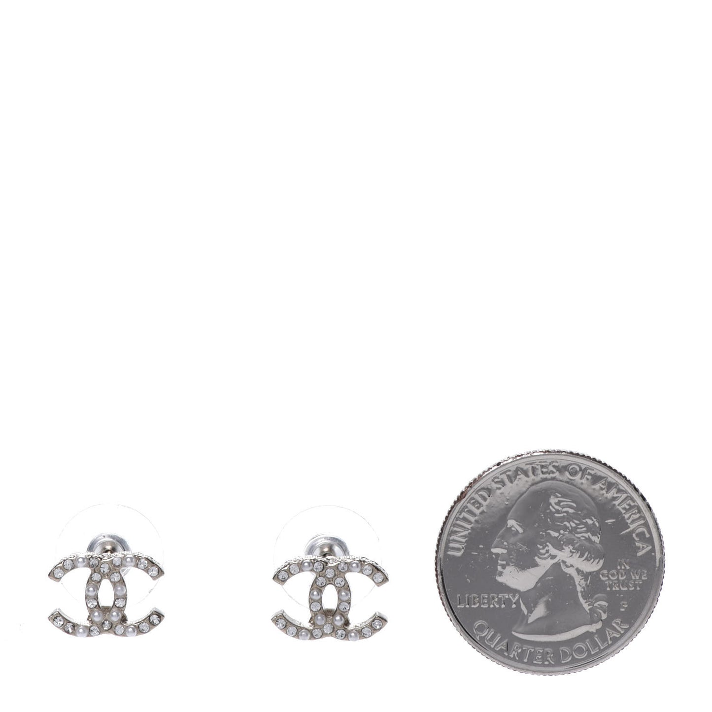 Pearl Crystal CC Charms Stud Earrings Light Gold