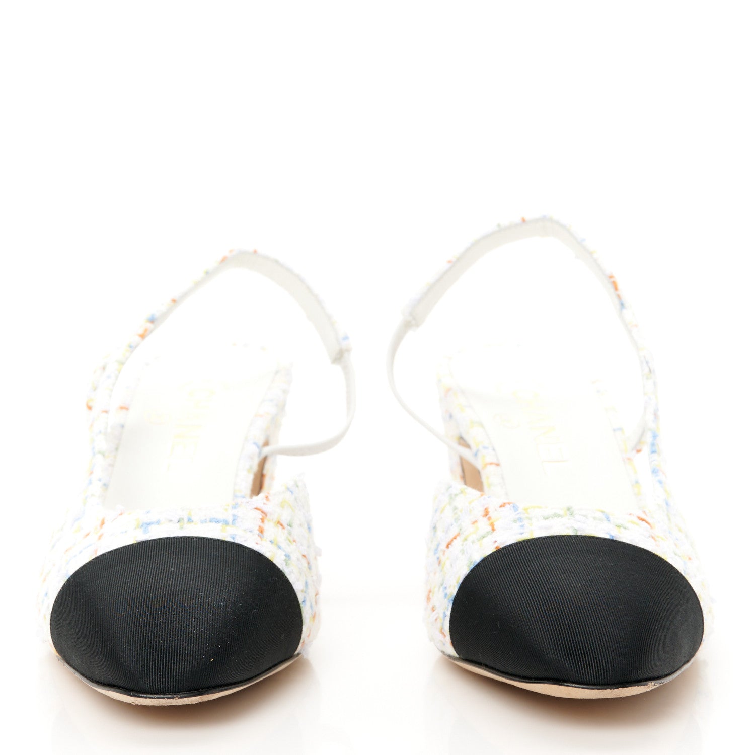 Chanel Tweed Grosgrain Cap Toe CC Slingback Pumps 40.5 White Multicolor 3 of 10