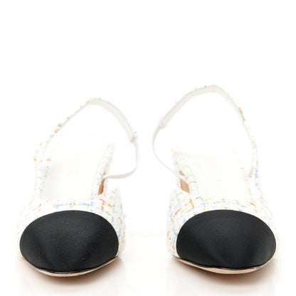 Chanel Tweed Grosgrain Cap Toe CC Slingback Pumps 40.5 White Multicolor 3 of 10
