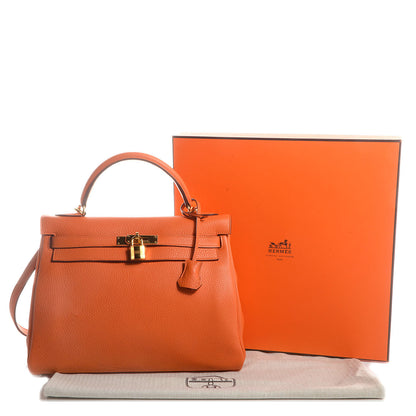 Hermes Taurillon Clemence Kelly Retourne 32 Orange 4 of 10