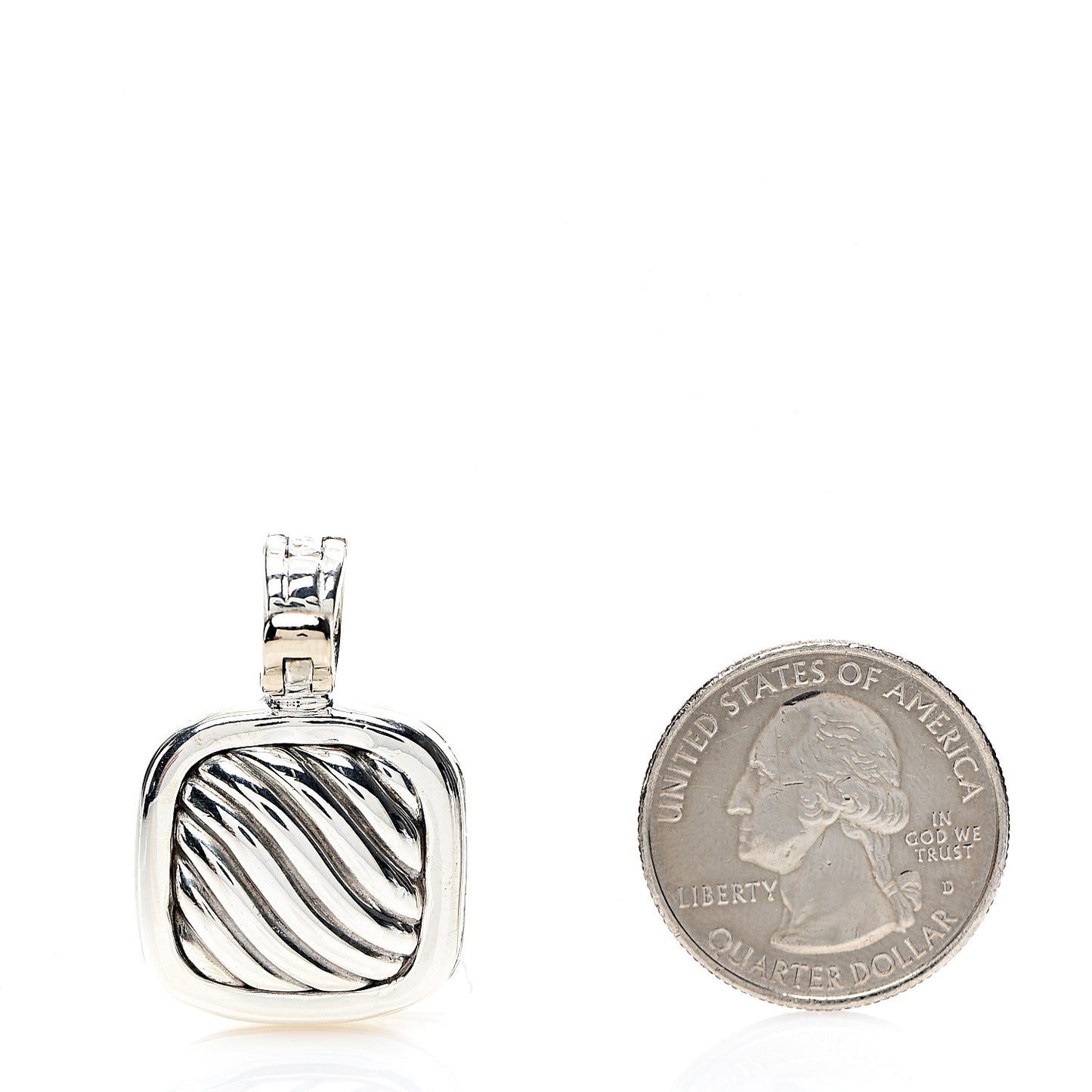 Sterling Silver 18K Yellow Gold 16mm Sculpted Cable Locket Enhancer Pendant