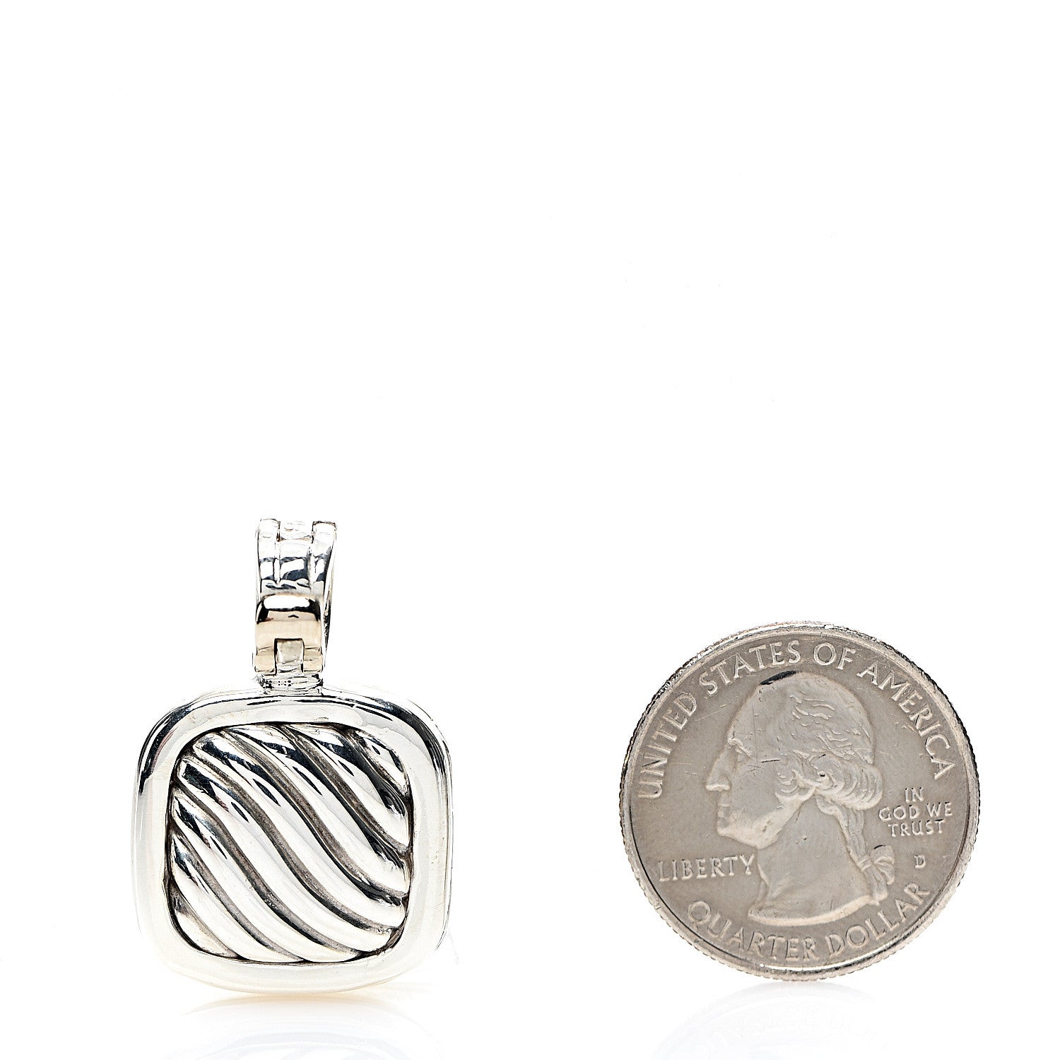 David Yurman Sterling Silver 18K Yellow Gold 16mm Sculpted Cable Locket Enhancer Pendant 2 of 5