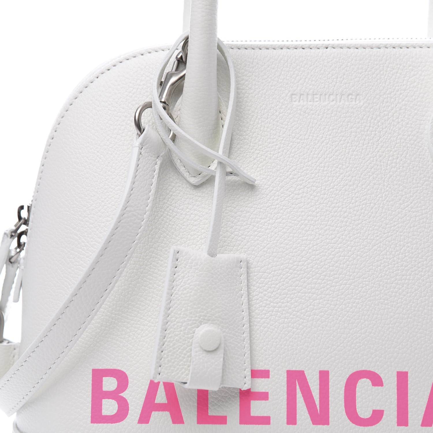 Balenciaga Grained Calfskin Logo S Ville Top Handle Bag White Fluo Pink 11 of 11