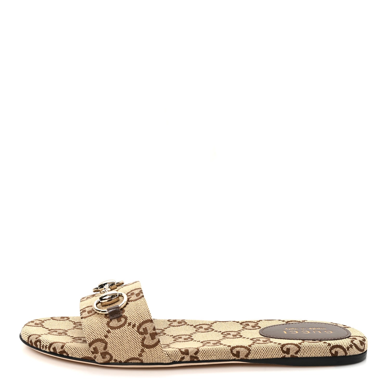 Gucci Monogram Horsebit Slide Sandals 37 Camel Ebony 1 of 10