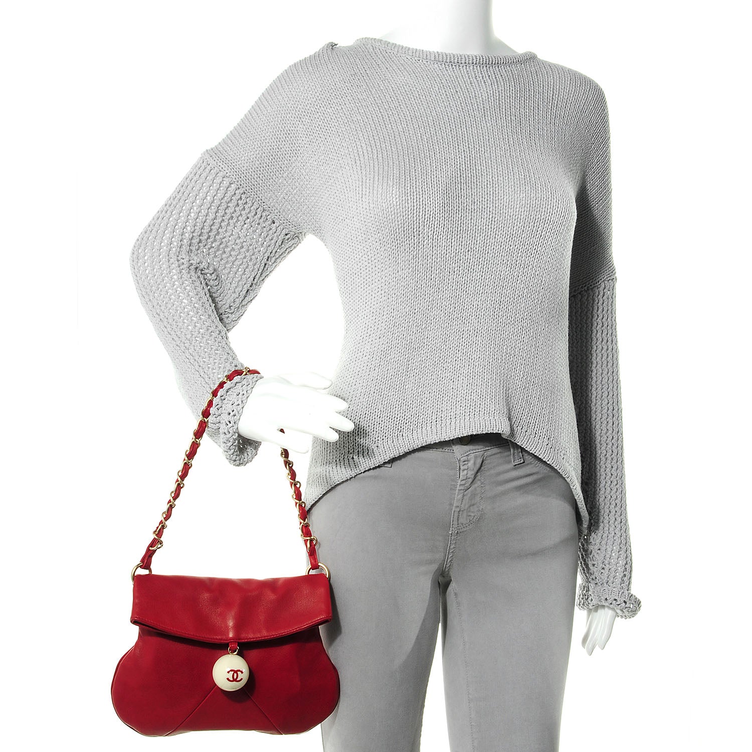 Chanel Lambskin Coco Ball Fold Over Bag Red 2 of 7