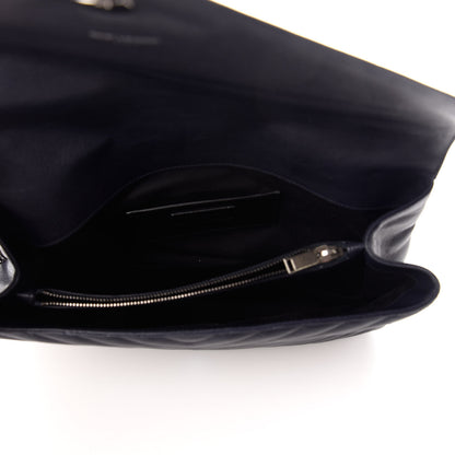 Saint Laurent Sheepskin Matelasse Chevron Monogram Large College Bag Deep Marine 6 of 10