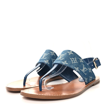 Louis Vuitton Monogram Denim Starboard Flat Thong Sandal 40 Blue 3 of 9