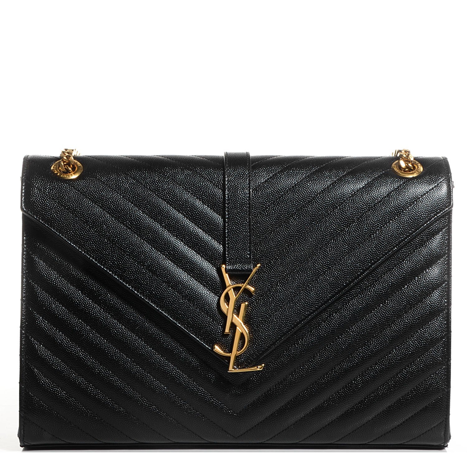 Saint Laurent Grain De Poudre Matelasse Chevron Large Monogram Satchel Black 1 of 8