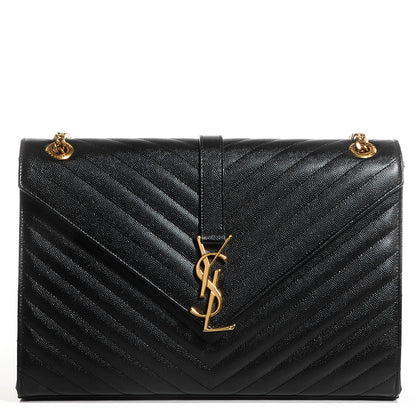 Saint Laurent Grain De Poudre Matelasse Chevron Large Monogram Satchel Black 1 of 8