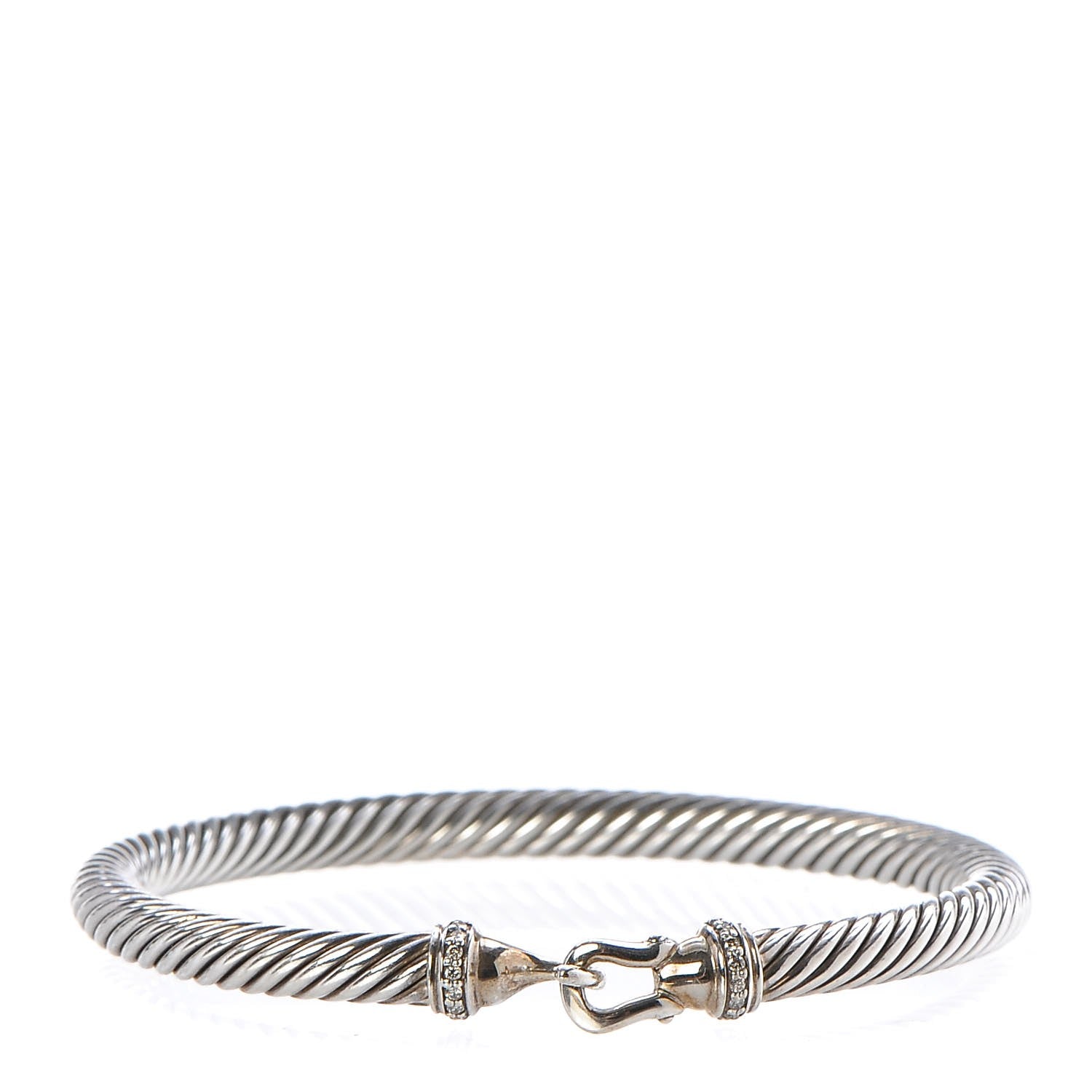 David Yurman Sterling Silver Diamond 5mm Cable Buckle Bracelet 1 of 5