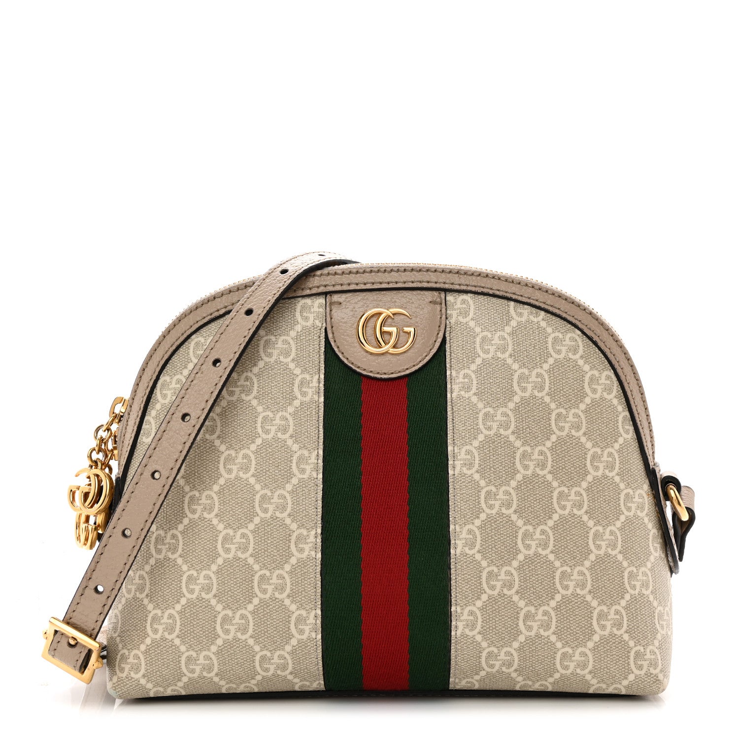 Gucci GG Supreme Monogram Textured Dollar Calfskin Web Small Ophidia Dome Shoulder Beige Mystic White Oatmeal 1 of 14