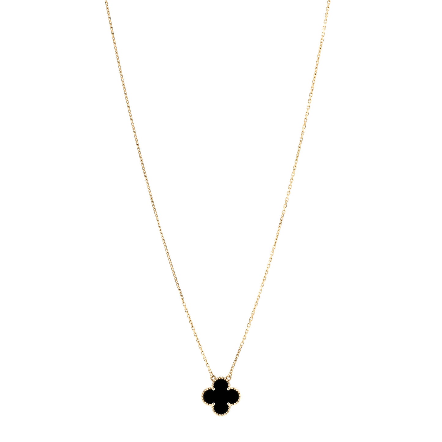 18K Yellow Gold Black Onyx Vintage Alhambra Pendant Necklace