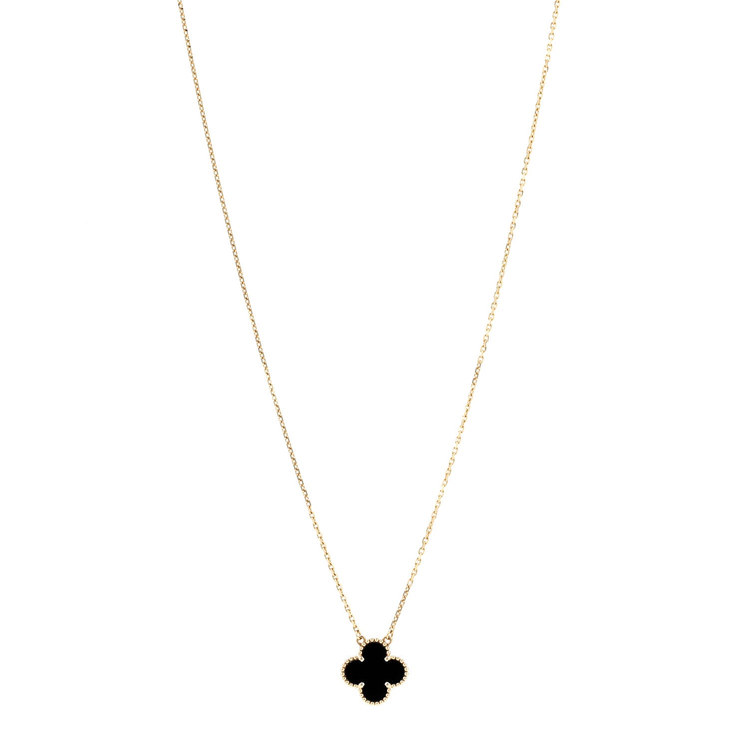 Van Cleef & Arpels 18K Yellow Gold Black Onyx Vintage Alhambra Pendant Necklace 1 of 7