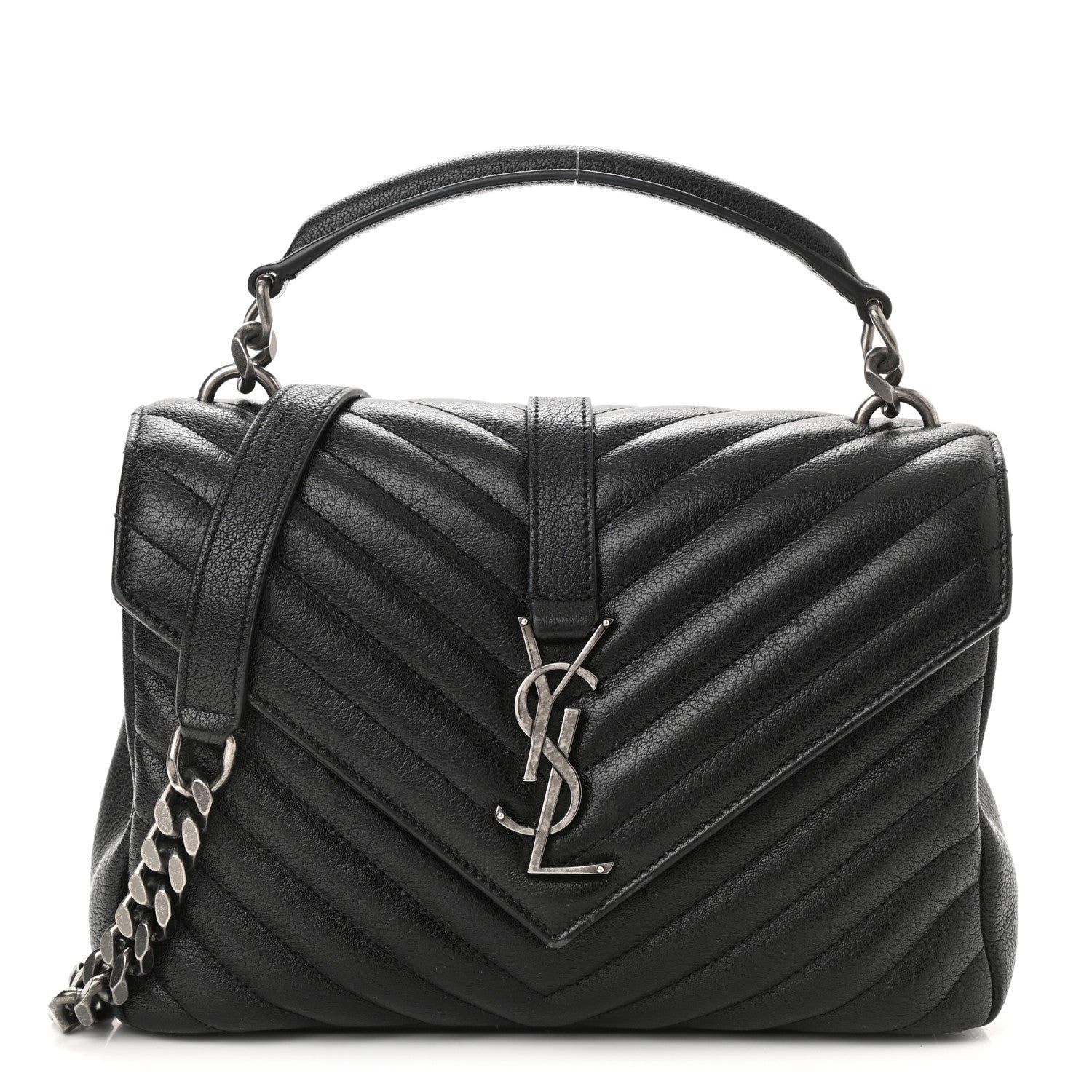 Saint Laurent Sheepskin Matelasse Chevron Monogram Medium College Bag Black 1 of 9