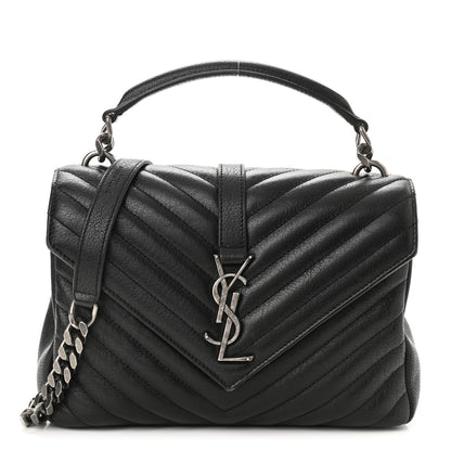 Saint Laurent Sheepskin Matelasse Chevron Monogram Medium College Bag Black 1 of 9
