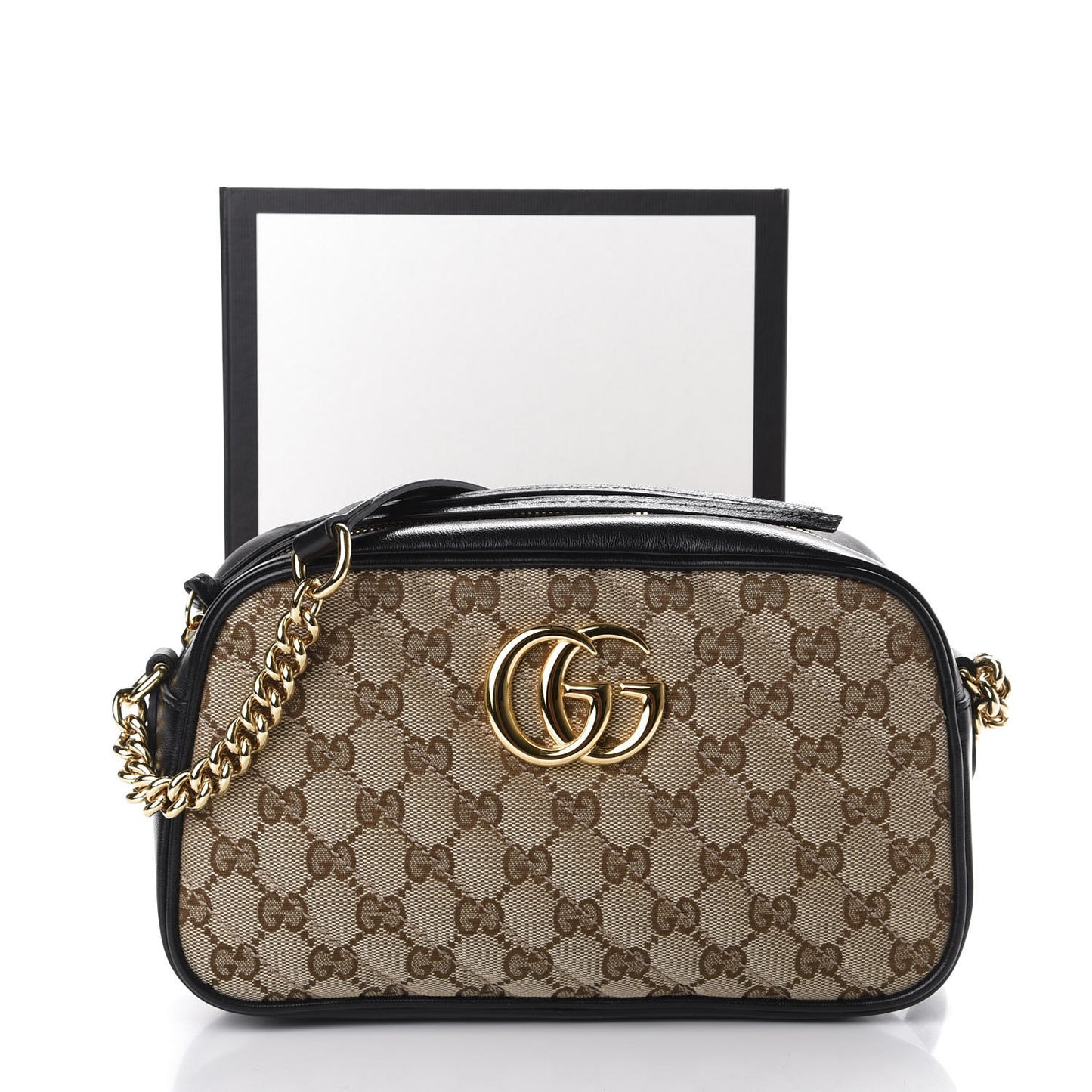 Monogram Matelasse Diagonal Small GG Marmont Chain Shoulder Bag Beige Black