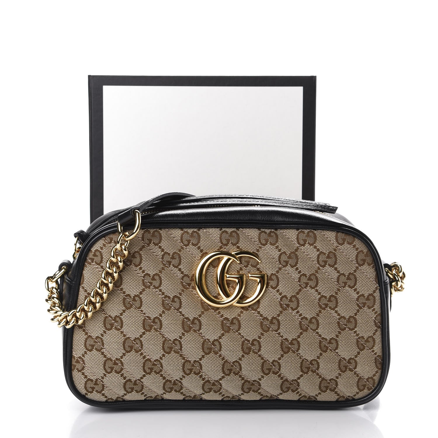Gucci Monogram Matelasse Diagonal Small GG Marmont Chain Shoulder Bag Beige Black 9 of 9