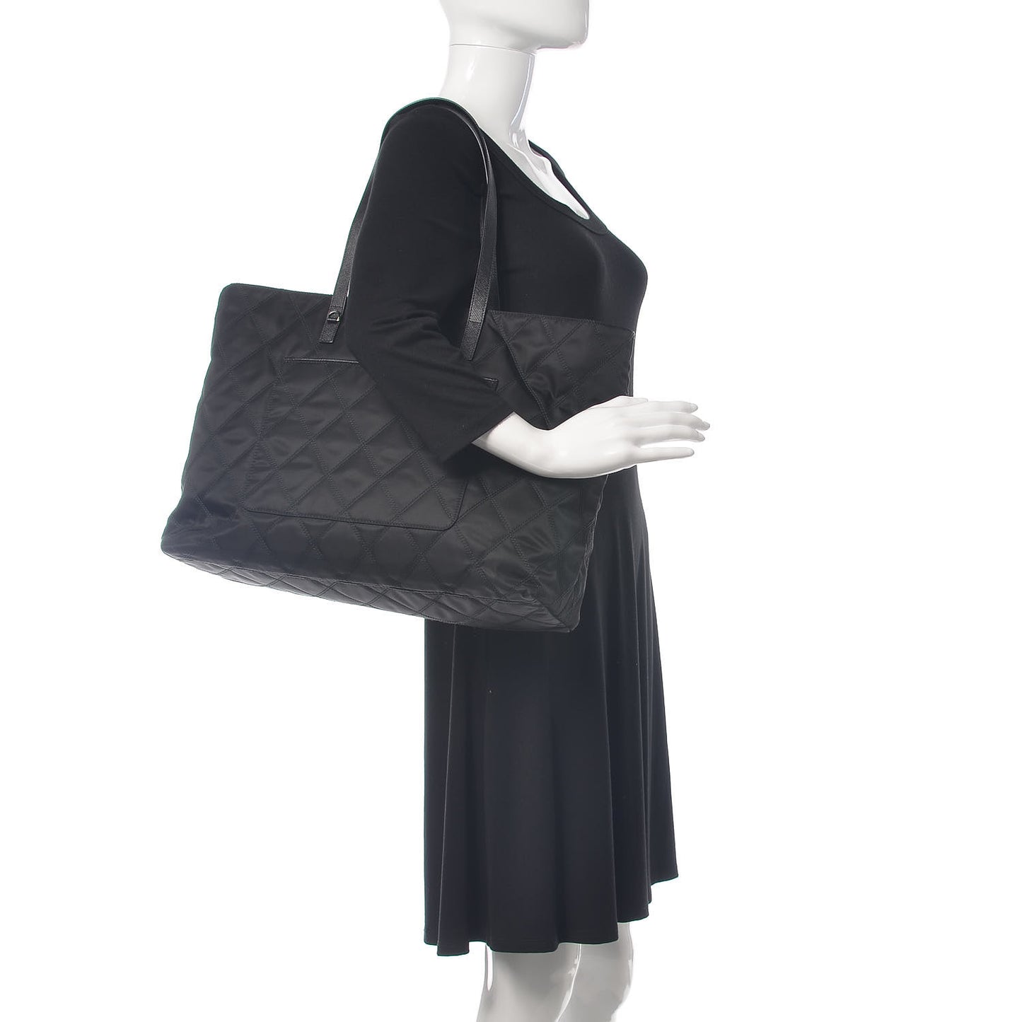 Tessuto Nylon Quilted Shopping Tote Black