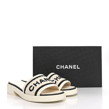 Chanel Lambskin Embroidered Logo Mules 36 Ivory Black 11 of 11