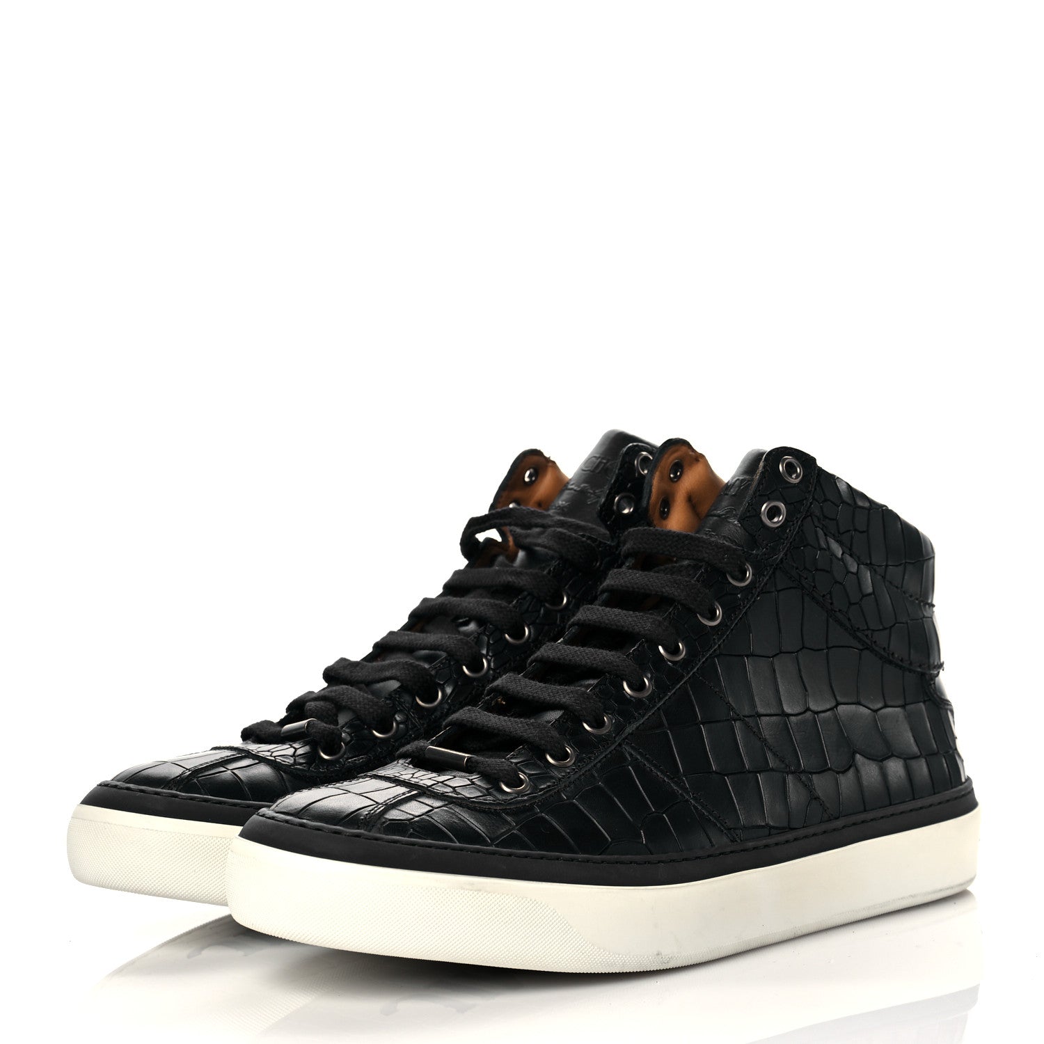 Jimmy Choo Calfskin Crocodile Emboossed Mens High Top Sneaker 42 Blue 3 of 8