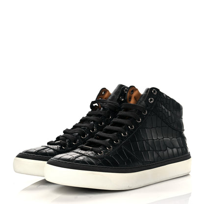 Jimmy Choo Calfskin Crocodile Emboossed Mens High Top Sneaker 42 Blue 3 of 8