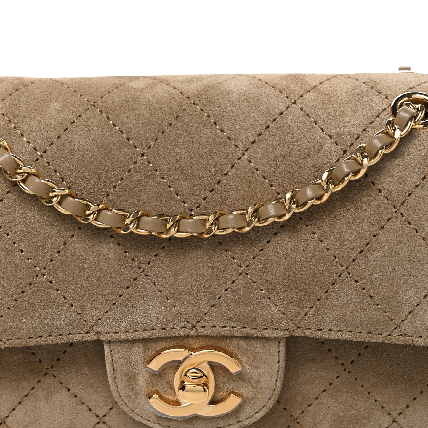 Suede Calfskin Mini Souplissimo Maxi Flap Dark Beige