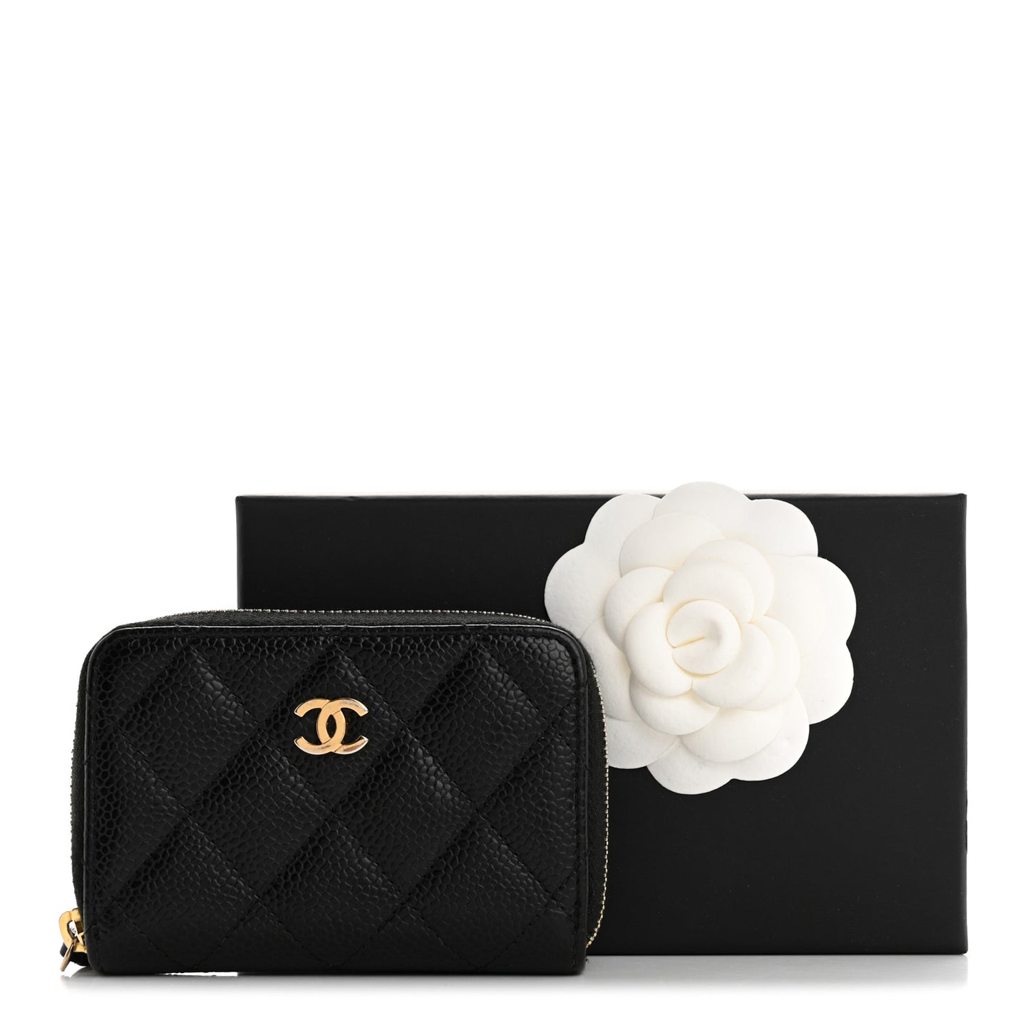 Caviar Quilted Classic Zipped Coin Purse Black