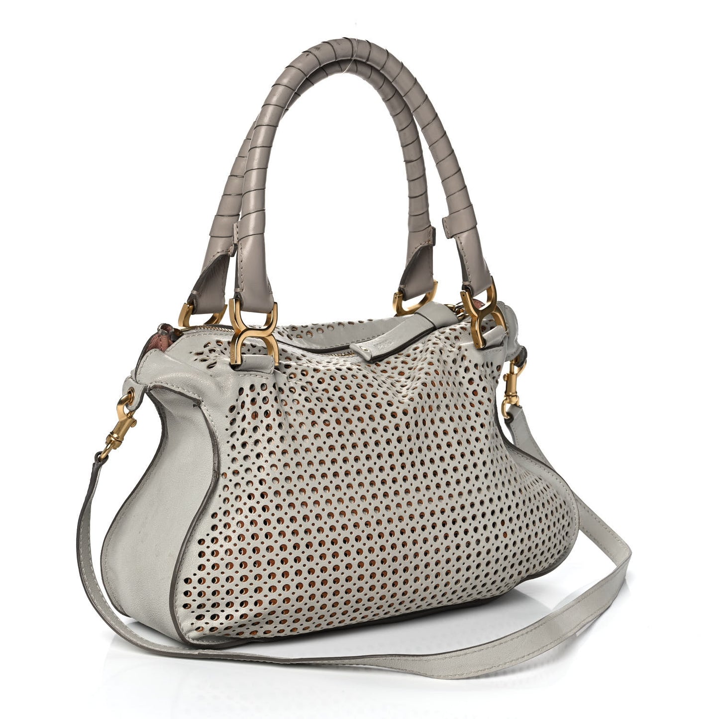 Calfskin Perforated Medium Marcie Satchel Grey