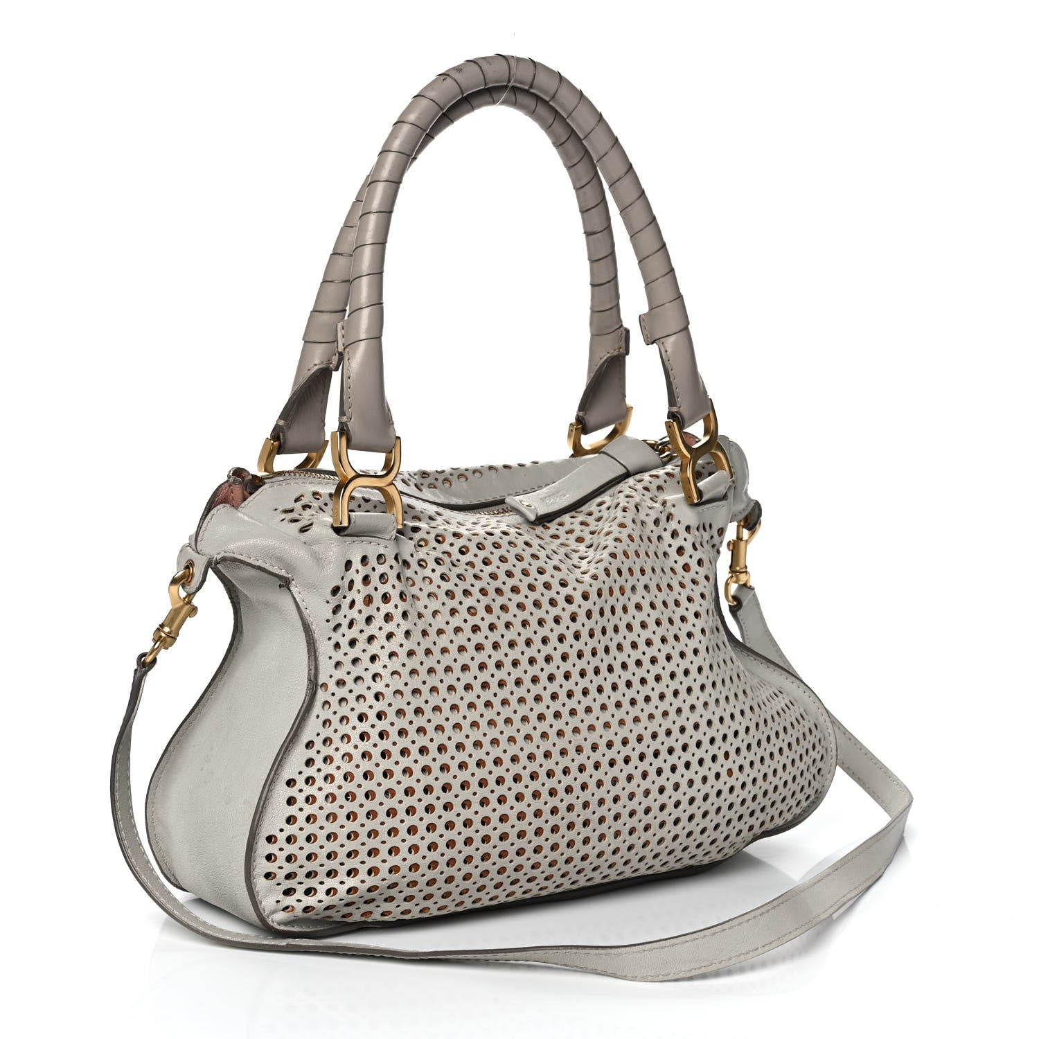 Chloe Calfskin Perforated Medium Marcie Satchel Grey 2 of 12